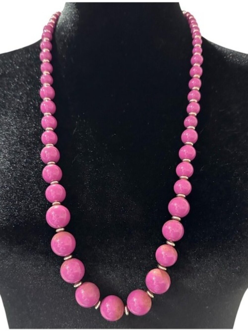 Vintage Necklace Purple Beaded Silver Tone Spacers 28 Inch Length C Clasp